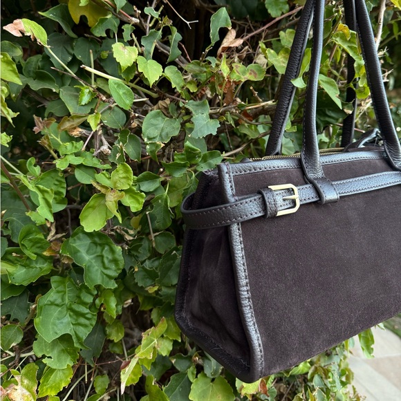 NWT Suede Genuine Leather Chocolate Dark Brown East West Bag Made in India New - Picture 8 of 15